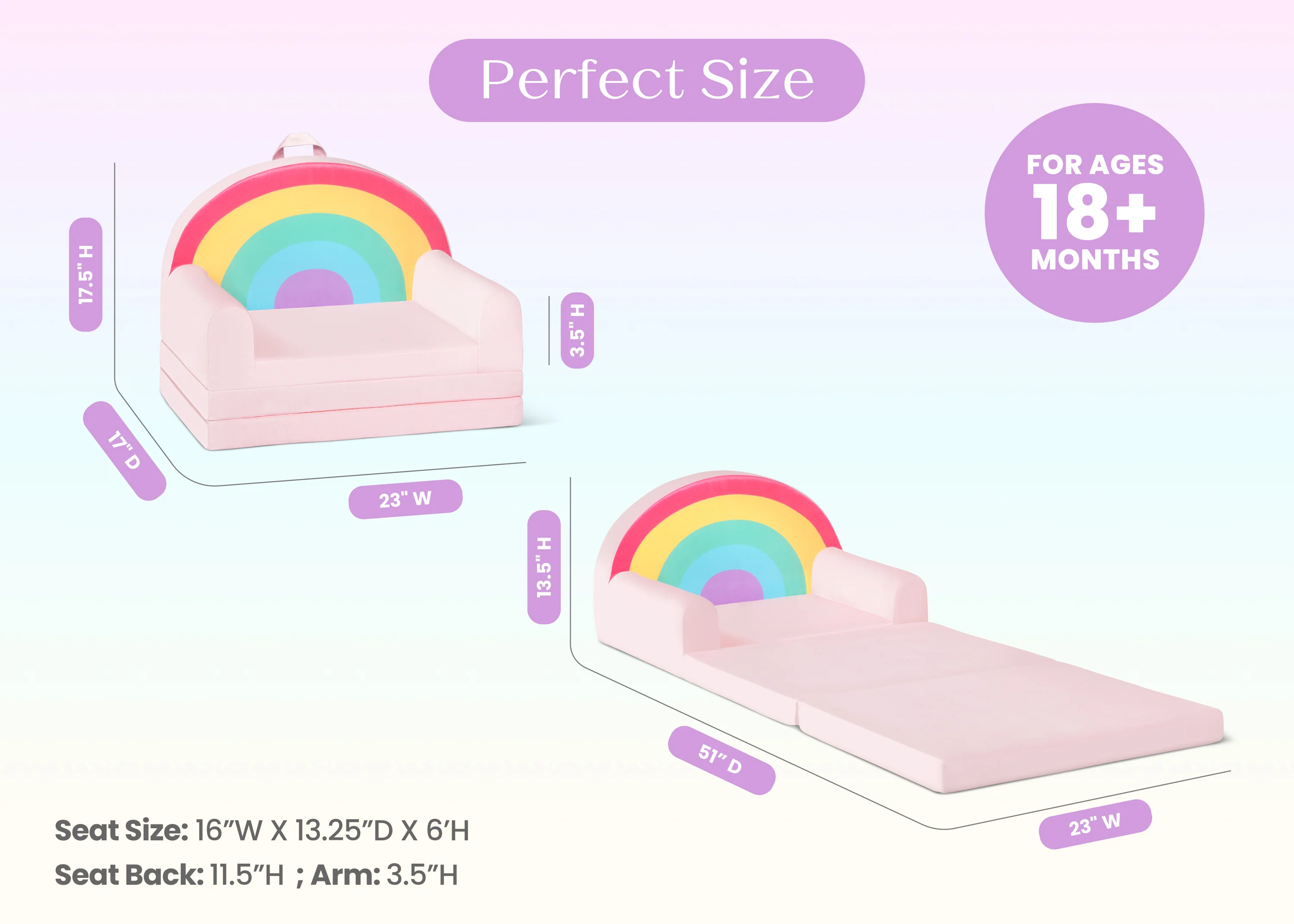 Cozee Rainbow Figural Flip-Out 2-in-1 Convertible Chair to Lounger - Image 7