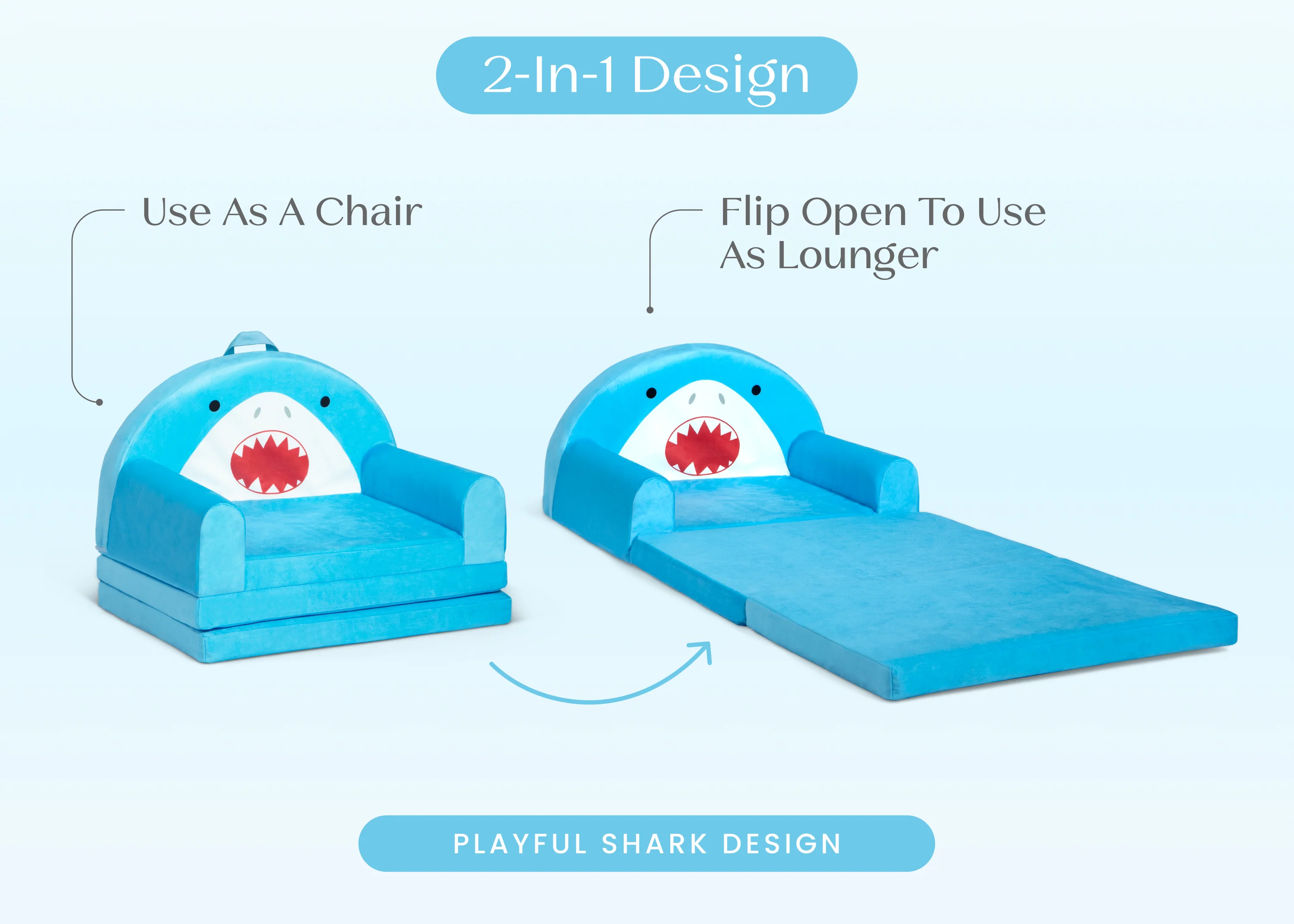 Cozee Shark Figural Flip-Out 2-in-1 Convertible Chair to Lounger - Image 3