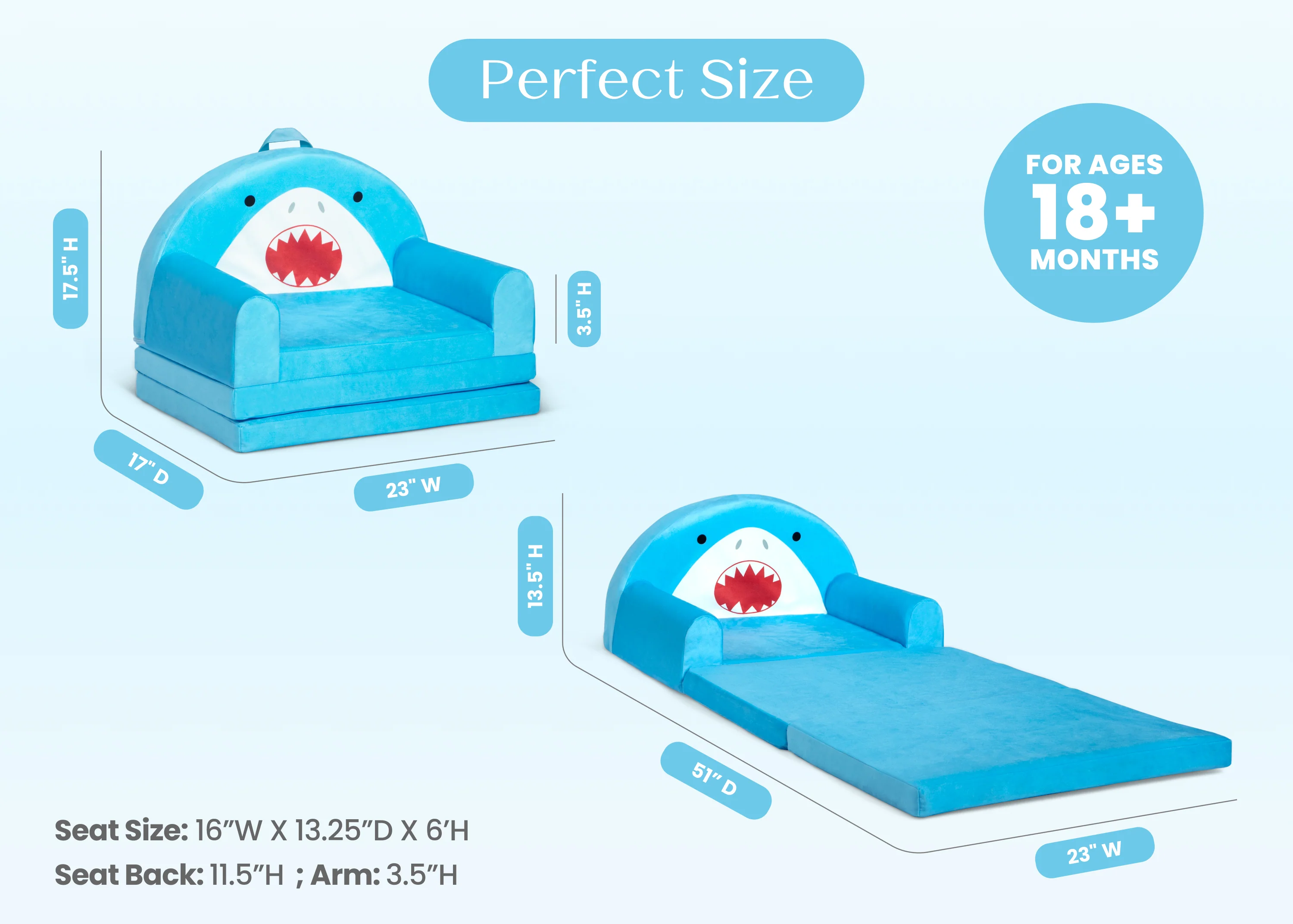 Cozee Shark Figural Flip-Out 2-in-1 Convertible Chair to Lounger - Image 7