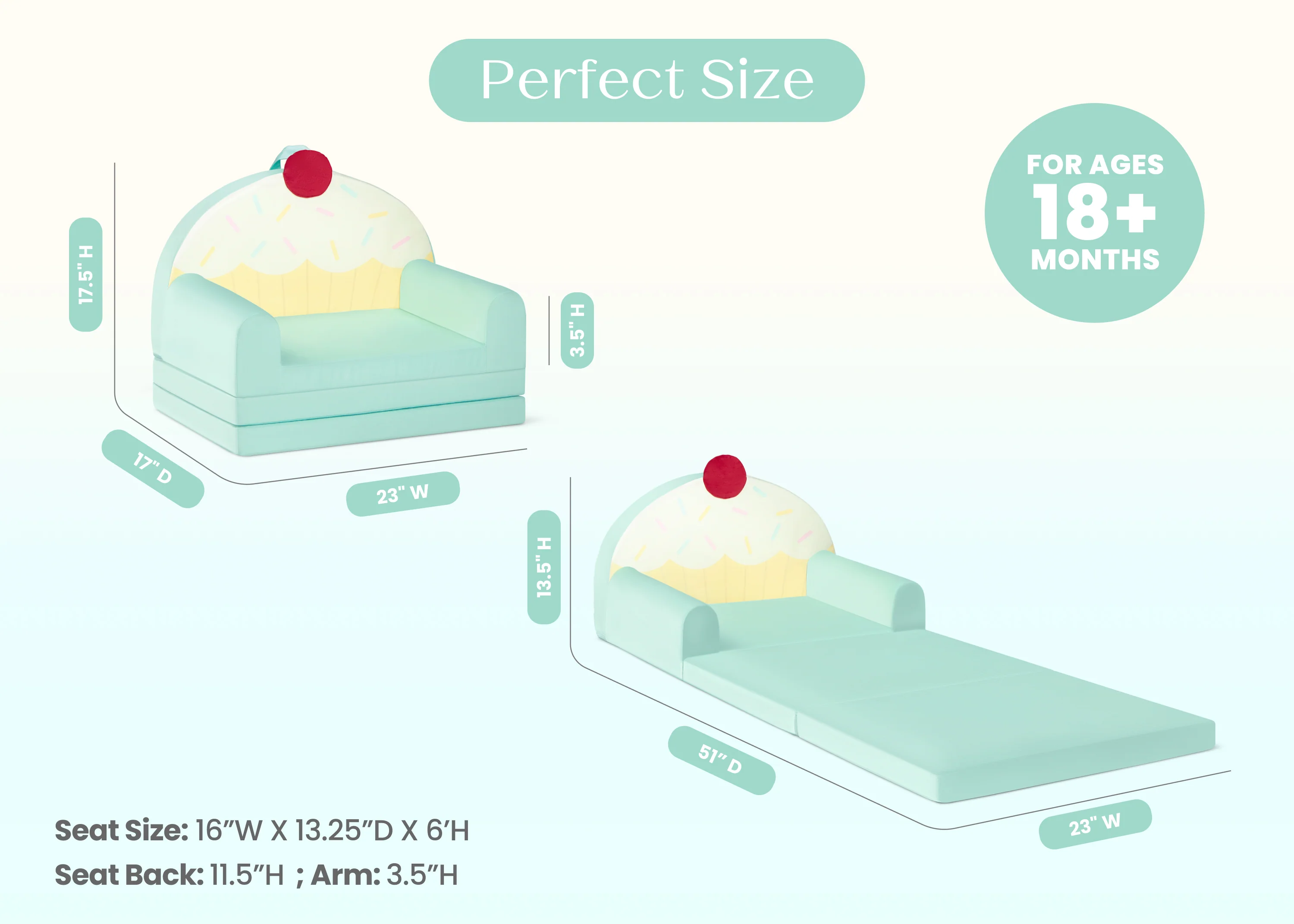 Cupcake Rainbow Figural Flip-Out 2-in-1 Convertible Chair to Lounger - Image 7